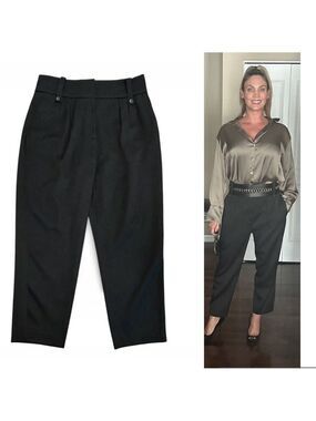 Reiss black satin high waisted slim fit tapered ankle length pants Sz 10 NWOT